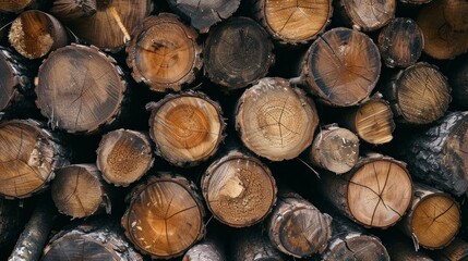 Wooden natural sawn logs as background, top view, flat lay