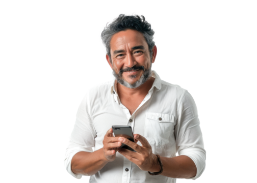 Central American Man with Phone Smiling