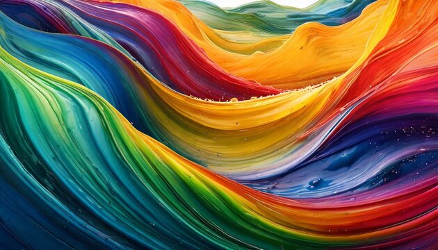 Color liquid ink splash abstract background rainbow art. Rainbow splash collage mix flow drip. Fluid wave color yellow, red, green, blue isolated. Liquid ink palette motion