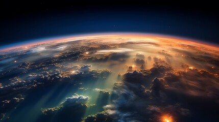 Fototapeta premium View of the planet Earth from space during a sunrise 3D rendering elements of this image furnished by NASA