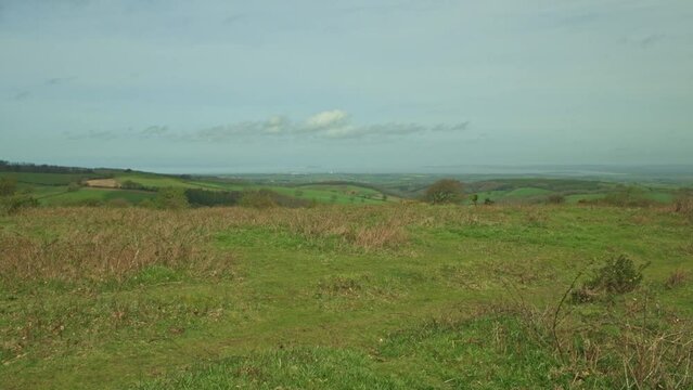 View from Cothelstone Hill towards the Bristol Channel and Hinkley Point, Somerset, England