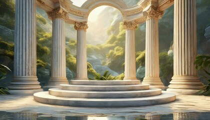 Background podium column 3d roman luxury greek white ancient display product classic. Podium platform background column pillar stage minimal stand beauty design greece render scene plant cosmetic rome