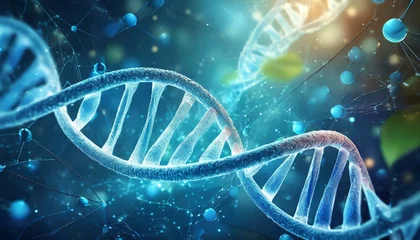 Fotobehang Helix Bridge DNA gene background science helix cell genetic medical biotechnology biology bio. Technology gene DNA abstract molecule medicine blue 3D background research digital futuristic human concept health
