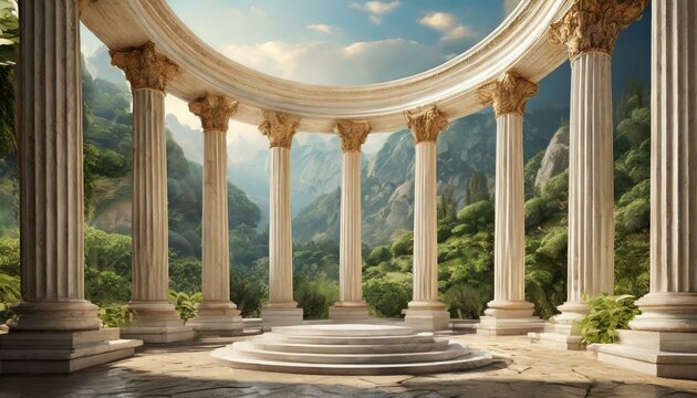 Background podium column 3d roman luxury greek white ancient display product classic. Podium platform background column pillar stage minimal stand beauty design greece render scene plant cosmetic rome