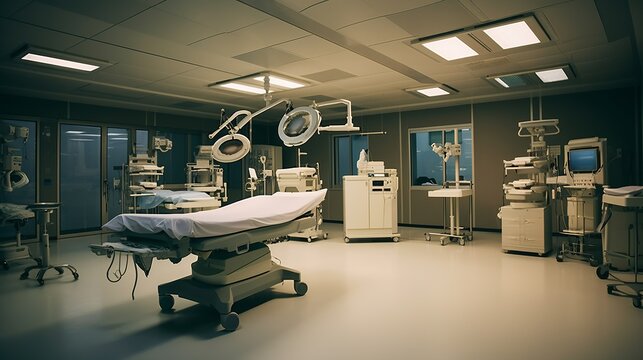 Interior of modern operating room with surgery equipment. Toned image
