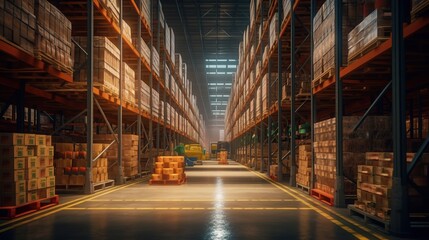 Huge distribution warehouse with high shelves Generative AI