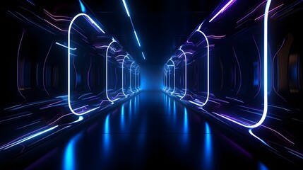 Glowing Futuristic Sci-Fi Corridor with Neon Lights in Captivating Digital 3D Render of Imaginative Architectural Interior Design