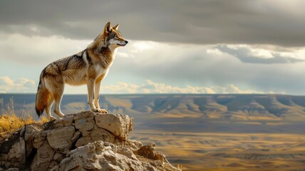 Lone wolf on a rocky outcrop.