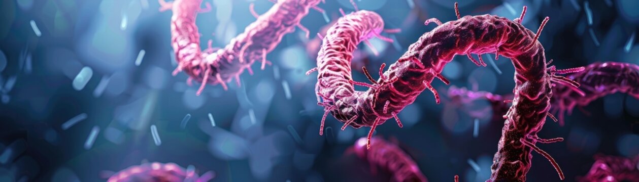 A 3D artistic rendering of the Ebola virus