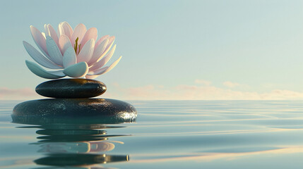 Spa - Natural Alternative Therapy With Massage Stones And Waterlily In Water