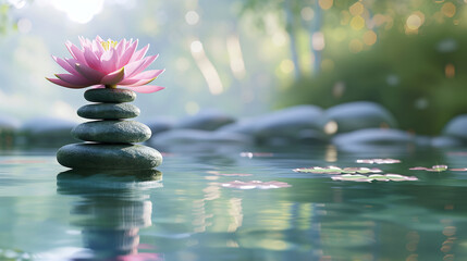 Spa - Natural Alternative Therapy With Massage Stones And Waterlily In Water