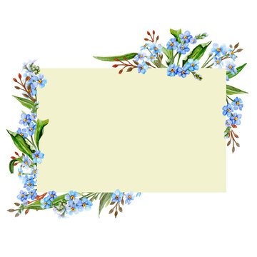 Yellow Banner decorated with blue garden flowers