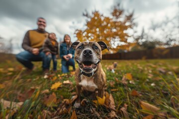 A dog with a family. World dog day.