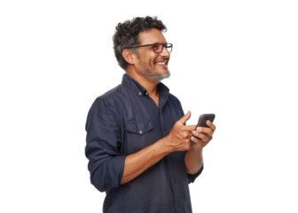 Central American Man with Phone Smiling
