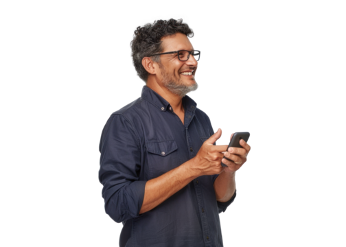 Central American Man with Phone Smiling