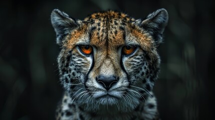   A tight shot of a cheetah's intense face against a blurred background