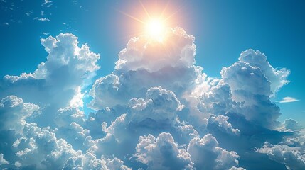 A bright sun shines through clouds in the sky.