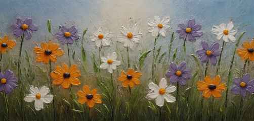  A 3D textured embroidery of a colorful spring wildflowers, perfect for the spring season. Textured thread can be seen on the Frame TV, look a like real paint of art.