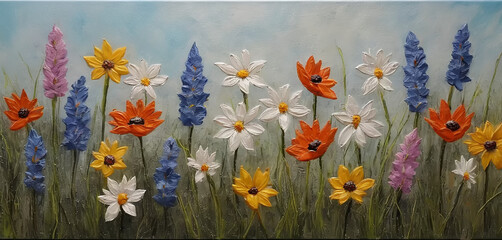  A 3D textured embroidery of a colorful spring wildflowers, perfect for the spring season. Textured thread can be seen on the Frame TV, look a like real paint of art.