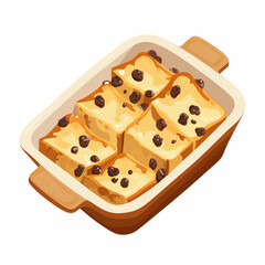 A Unique Bread and Butter Pudding clipart, watercolor illustration clipart, isolated on white background