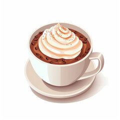 A Unique Cappuccino cup with cocoa dusting clipart, watercolor illustration clipart, isolated on white background
