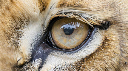 An extreme close-up side angle shot of a lion's eye, capturing the intricate details of its iris...