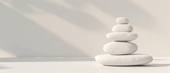 Zen Stones Balanced in Tranquility, Simplicity, and Shadow, Copy Space