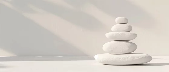 Foto op Canvas Zen Stones Balanced in Tranquility, Simplicity, and Shadow, Copy Space © Martin Funk