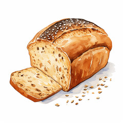 A Unique Whole wheat bread with seed clipart, watercolor illustration clipart, isolated on white background - obrazy, fototapety, plakaty