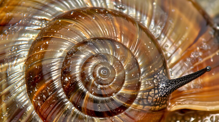 An extreme close-up side view of a snail's antenna, showing the spiral pattern and sensory receptors.


