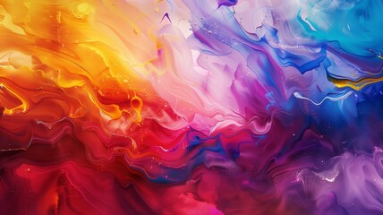 Behold a masterpiece of abstract illustration painting art, where vibrant splashes of color converge in a harmonious symphony of form and motion.

