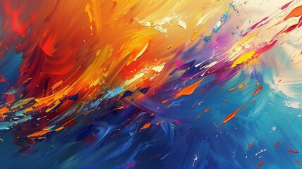 Behold a masterpiece of abstract illustration painting art, where vibrant splashes of color converge in a harmonious symphony of form and motion.

