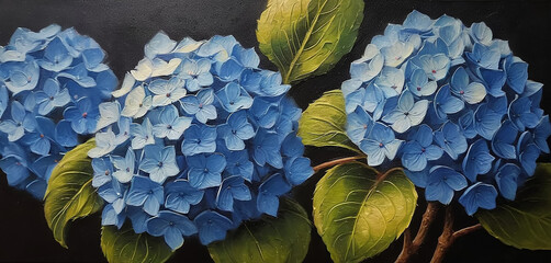 Blue Hydrangea Flower  Painting for Frame TV Art, Vintage Style Spring Floral Painting