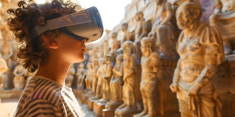 Virtual Reality Headset Transporting Students to Ancient Civilizations in the Classroom for...