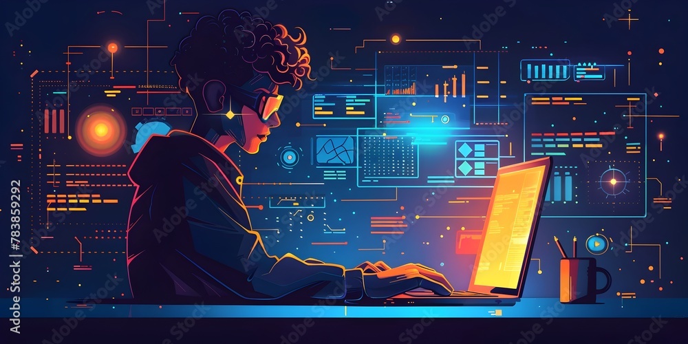 Poster machine learning engineer developing adaptive algorithms for industry transformation