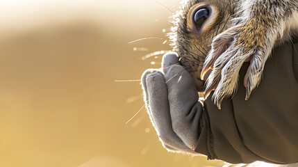 A macro shot of a squirrel's paw holding onto a nut, showcasing the texture and dexterity of its...
