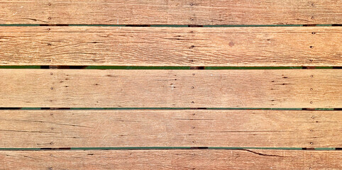 old wooden deck flooring background showing wood grain, nails .timber wood brown oak panels used as background with blank space for design. outdoor wooden floor.