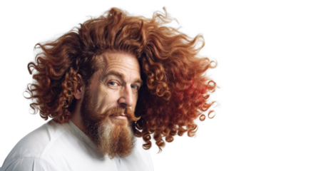 Happy Old Man with Red Curly Hair in Barbershop