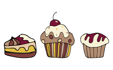 A group of hand-drawn cakes