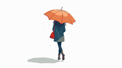 雨の中、傘をさす女性のイラスト