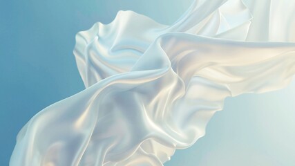 Fototapeta premium Luxury background design. 3D rendering. White smooth elegant silk fabric against the sky. The satin texture of luxury fabric can be used as an abstract background.