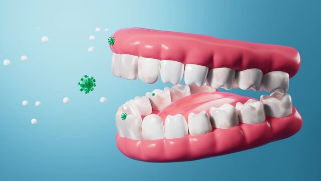 Human tooth and virus, bad breath, oral hygiene, 3d rendering.