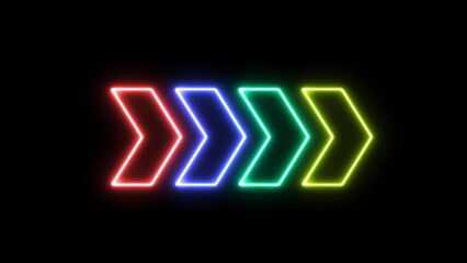 Rendering of glowing neon arrows on a black background. Flashing direction indicators. See my portfolio for more color or design images.