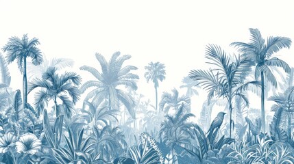  palm trees dominate the foreground, contrasting against a pristine white backdrop - obrazy, fototapety, plakaty