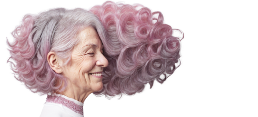 Happy Old Woman with Ombre Hairstyle and Grandma Smiling