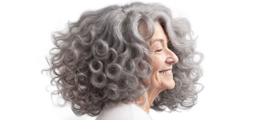 Happy Elderly Woman with Ombre Hairstyle and Silvery Curls