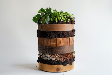 Compost Bin, A cute compost bin design with visible layers of organic waste turning into soil - obrazy, fototapety, plakaty