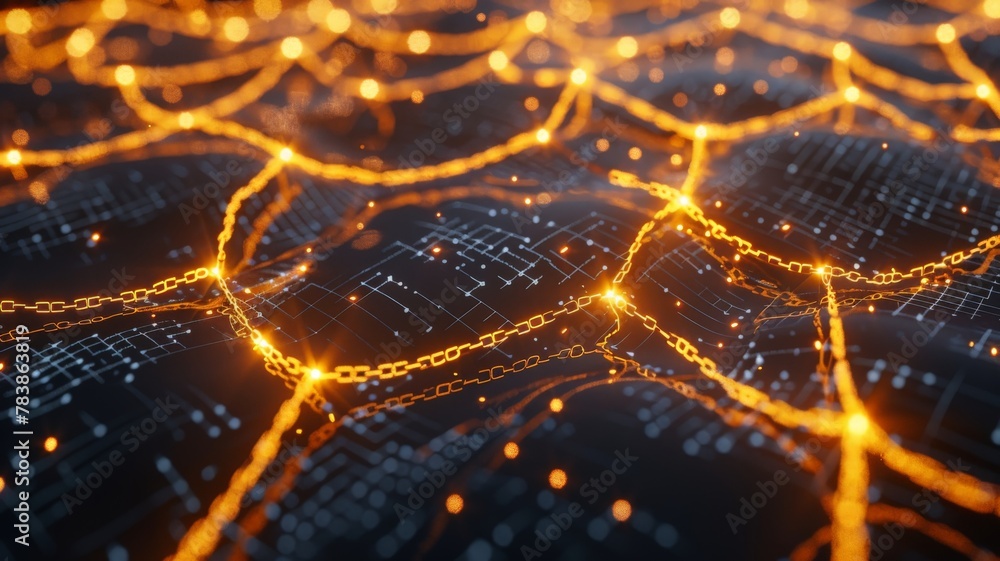 Aufkleber a glowing network of interconnected geometric shapes, symbolizing the decentralized nature of blockc