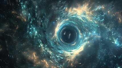 gigantic blackhole with a nebula and stars around it - obrazy, fototapety, plakaty