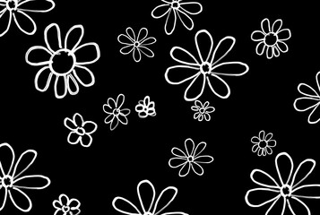 flower drawing with brush paint texture, on a black background